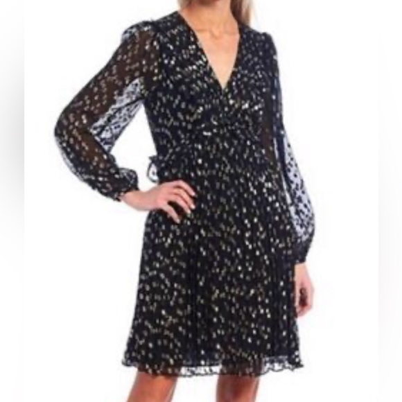 A Loves A Dresses & Skirts - A Loves A Silk Metallic Pleated Long Sleeve Babydoll Dress Sz S $259 NEW HSH